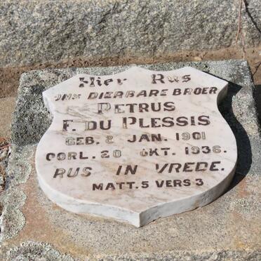 PLESSIS Petrus F., du 1901-1936