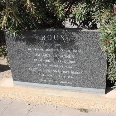 ROUX Jacobus Johannes 1893-1969 &amp; Aletta Susanna BEUKES 1900-1994