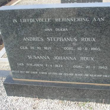 ROUX Andries Stephanus 1871-1965 &amp; Susanna Johanna VILJOEN 1872-1962