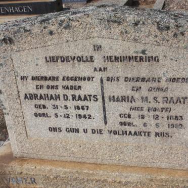 RAATS Abraham D. 1867-1942 &amp; Maria M.S. NOLTE 1883-1982