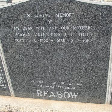 REABOW Maria Catherina nee DU TOIT 1902-1962 