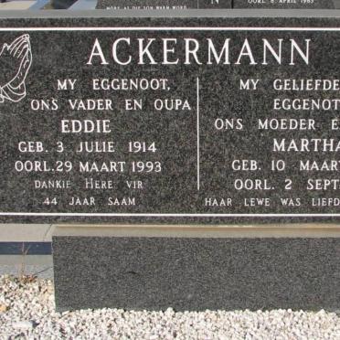 ACKERMANN Eddie 1914-1993 &amp; Martha 1915-1982