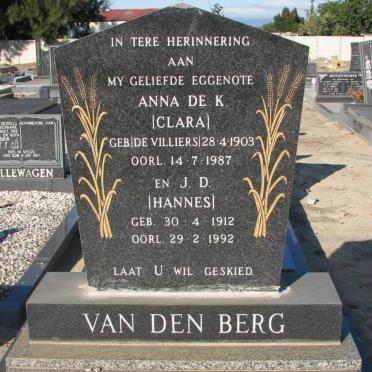 BERG J.D., van den 1912-1992 &amp; Anna de K. DE VILLIERS 1903-1987