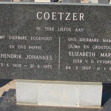 COETZER Hendrik Johannes 1905-1977 &amp; Elizabeth Maria v.d. VYVER 1907-1986