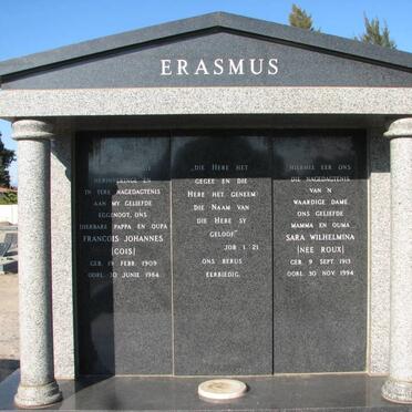 ERASMUS Francois Johannes 1909-1984 &amp; Sara Wilhelmina ROUX 1913-1994