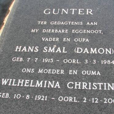 GUNTER Hans Smal 1915-1984 &amp; Wilhelmina Christina 1921-2007