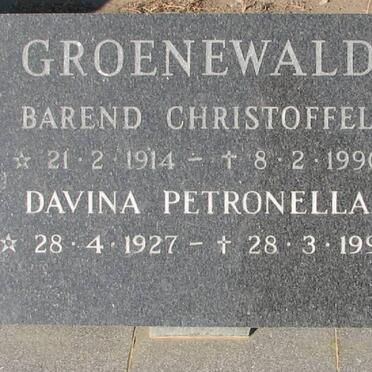 GROENEWALD Barend Christoffel 1914-1990 &amp; Davina Petronella 1927-1994