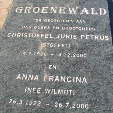 GROENEWALD Christoffel Jurie Petrus  1926-2000 &amp; Anna Francina WILMOT 1922-2000