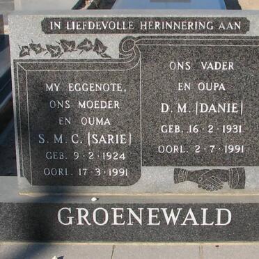 GROENEWALD D.M. 1931-1991 &amp; S.M.C. 1924-1991