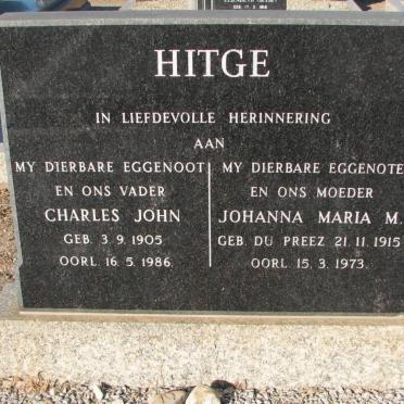 HITGE Charles John 1905-1986 &amp; Johanna Maria M. du PREEZ 1915-1973