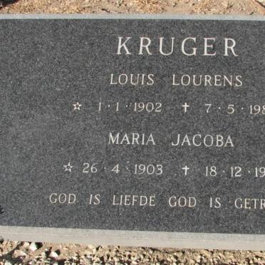 KRUGER Louis Lourens 1902-1980 &amp; Maria Jacoba 1903-1987