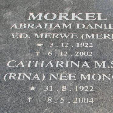 MORKEL Abraham Daniel v.d. Merwe 1922-2002 &amp; Catharina M.S. MONG 1922-2004