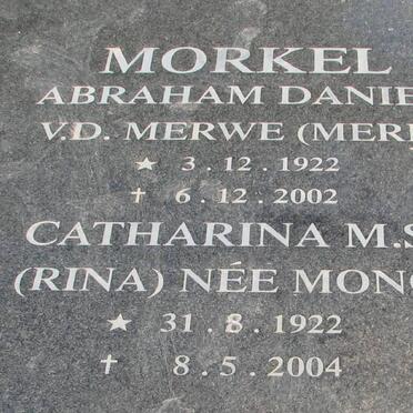 MORKEL Abraham Daniel v.d. Merwe 1922-2002 &amp; Catharina M.S. MONG 1922-2004
