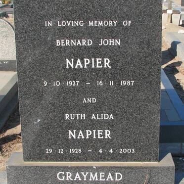 NAPIER Bernard John 1927-1987 &amp; Ruth Alida 1928-2003