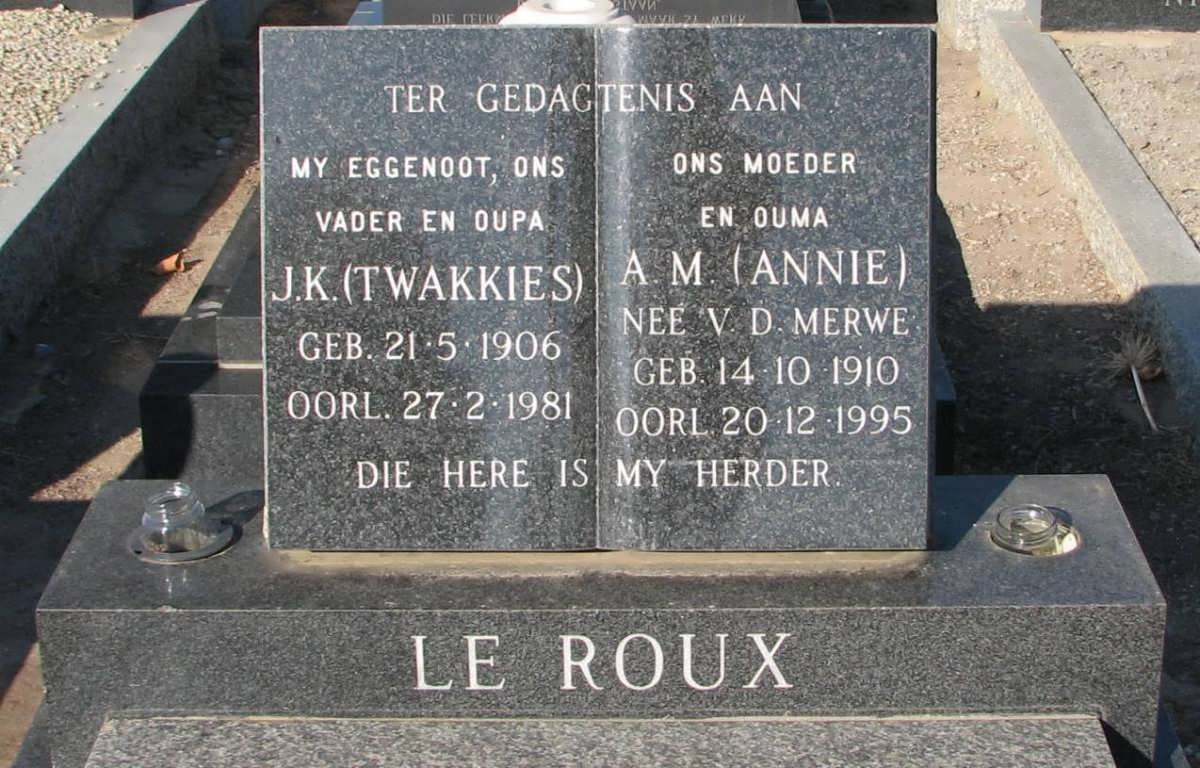 ROUX J.K., le 1906-1981 &amp; A.M. v.d. MERWE 1910-1995