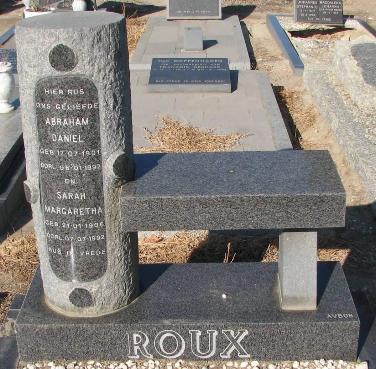 ROUX Abraham Daniel 1901-1992 &amp; Sarah Margaretha 1906-1992