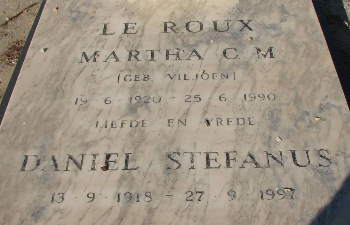 ROUX Daniel Stefanus, le 1918-1997 &amp; Martha C.M. VILJOEN 1920-1990