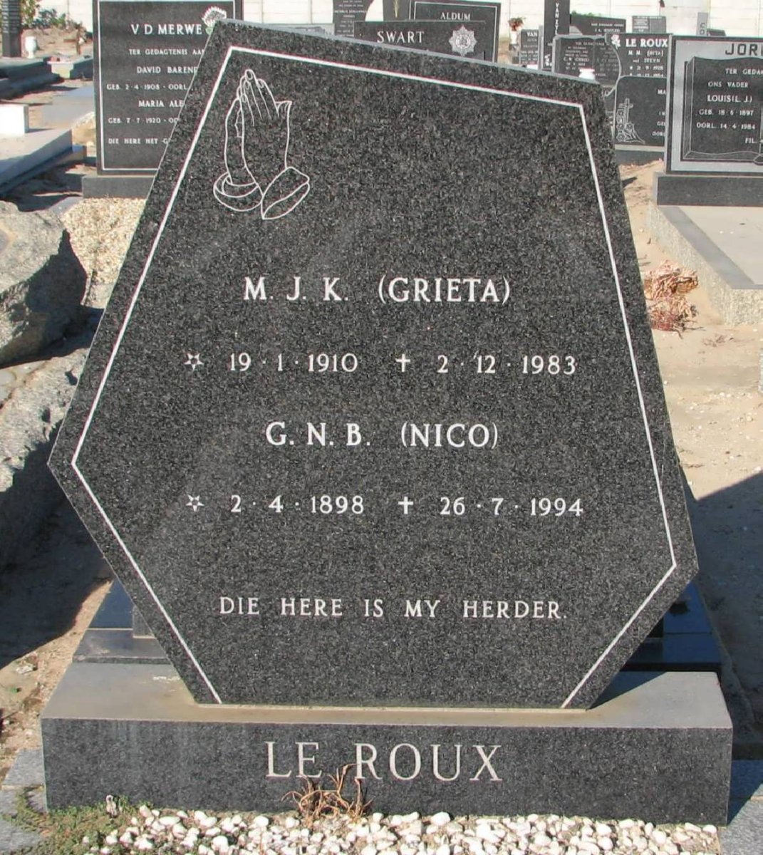 ROUX G.N.B., le 1898-1994 &amp; M.J.K. 1910-1983