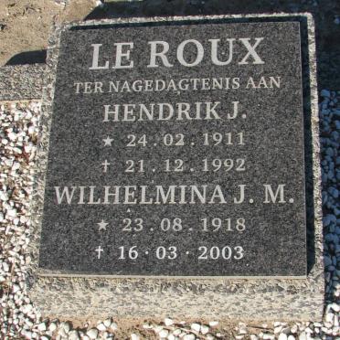 ROUX Hendrik J., le 1911-1992 &amp; Wilhelmina J.M. 1918-2003