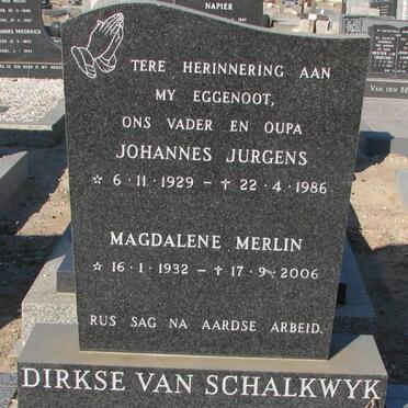 SCHALKWYK Johannes Jurgens, dirkse van 1929-1986 &amp; Magdalene Merlin 1932-2006
