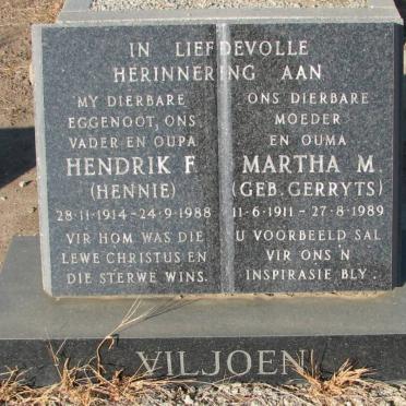 VILJOEN Hendrik F. 1914-1988 &amp; Martha M. GERRYTS 1911-1989