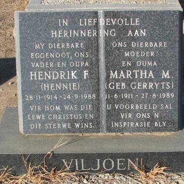 VILJOEN Hendrik F. 1914-1988 &amp; Martha M. GERRYTS 1911-1989