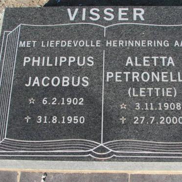 VISSER Philippus Jacobus 1902-1950 &amp; Aletta Petronella 1908-2000