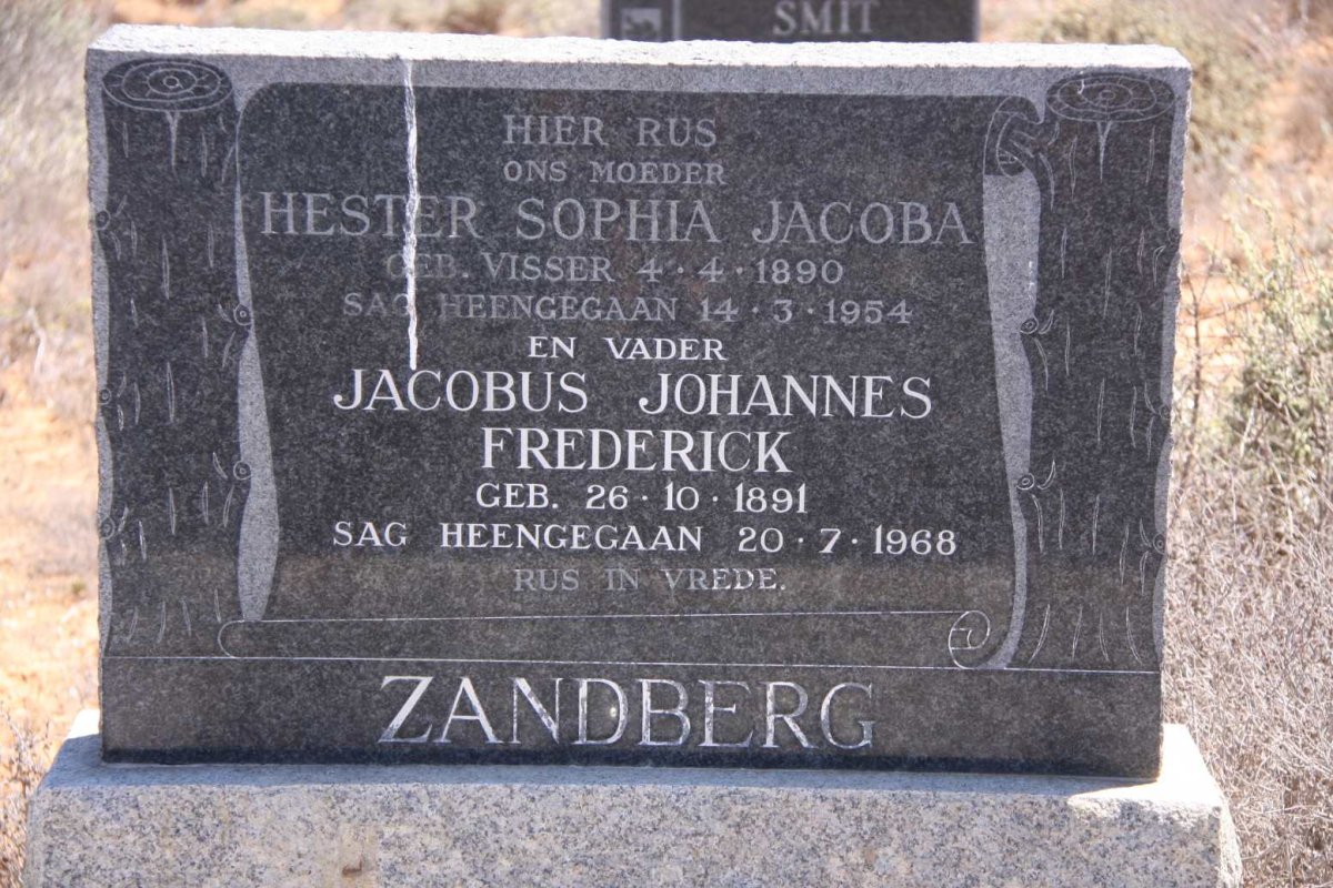 ZANDBERG Jacobus Johannes Frederick 1891-1968 &amp; Hester Sophia Jacoba VISSER 1890-1954