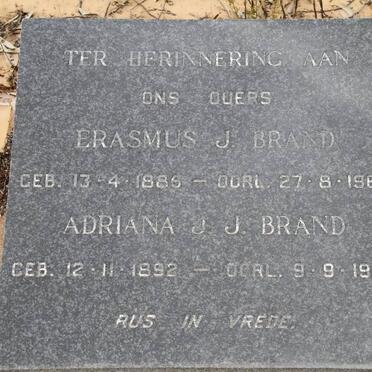 BRAND Erasmus J. 1885-1965 &amp; Adriana J.J. 1892-1964