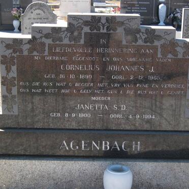 AGENBACH Cornelius Johannes J. 1890-1965 &amp; Janetta S.D. 1900-1994