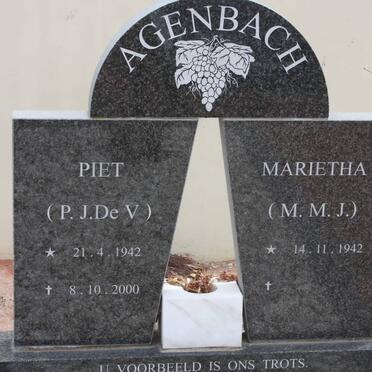 AGENBACH P.J. De V. 1942-2000 &amp; M.M.J.1942-