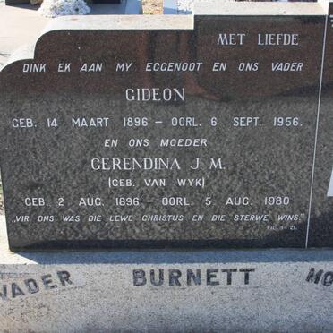 BURNETT Gideon 1896-1956 &amp; Gerendina J.M. VAN WYK 1896-1980