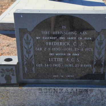 BOONZAAIER Frederick C.J. 1890-1973 &amp; Lettie A.C.S. 1905-1989