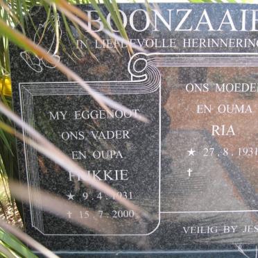BOONZAAIER Frikkie 1931-2000 &amp; Ria 1931-