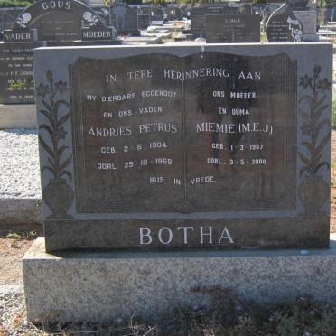 BOTHA Andries Petrus 1904-1969 &amp; M.E.J. 1907-2000