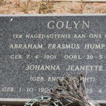 COLYN Abraham Erasmus Humphrey 1901-1983 &amp; Johanna Jeanette ENGELBRECHT 1900-1987