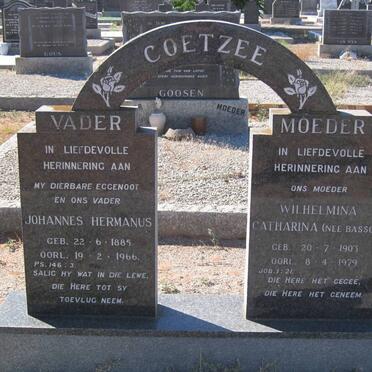 COETZEE Johannes Hermanus 1885-1966 &amp; Wilhelmina Catharina  BASSON 1903-1979