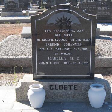 CLOETE Barend Johannes 1899-1969 &amp; Isabella M.C. 1901-1975