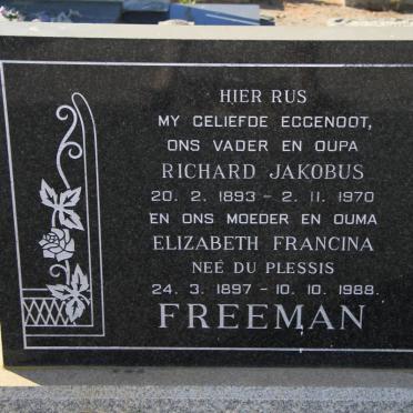 FREEMAN Richard Jakobus 1893-1970 &amp; Elizabeth Francina DU PLESSIS 1897-1988