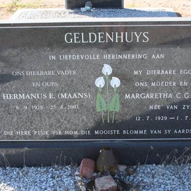 GELDENHUYS Hermanus E. 1925-2003 &amp; Margaretha C.G. VAN ZYL 1929-1990