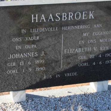 HAASBROEK Johannes J. 1899-1990 &amp; Elizabeth V. FISHER 1906-1976
