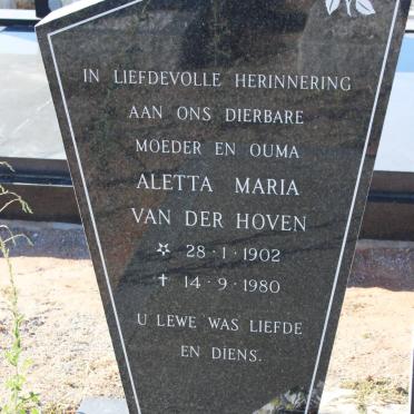 HOVEN Aletta Maria, van der 1902-1980