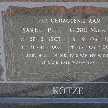 KOTZE Sarel P.J. 1907-1993 &amp; Gesie M. VAN ZYL 1921-2009