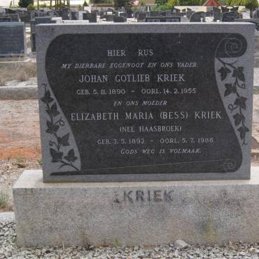 KRIEK Johan Gotlieb 1890-1955 &amp; Elizabeth Maria HAASBROEK 1892-1988