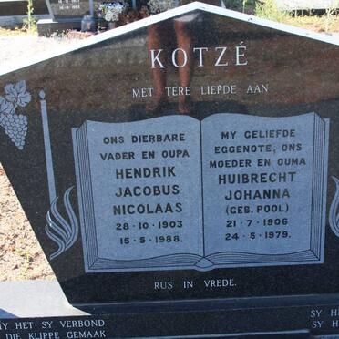KOTZÉ Hendrik Jacobus Nicolaas 1903-1988 &amp; Huibrecht Johanna  POOL 1906-1979