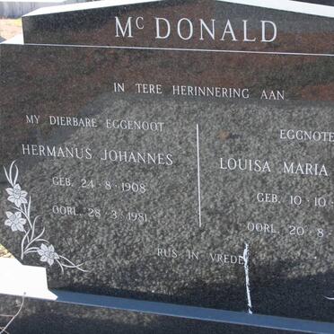 McDONALD Hermanus Johannes 1908-1981 &amp; Louisa Maria NYHOF 1905-1999