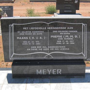 MEYER H.J.A. 1914-2002 &amp; M.M.D. BURDEN 1917-2004