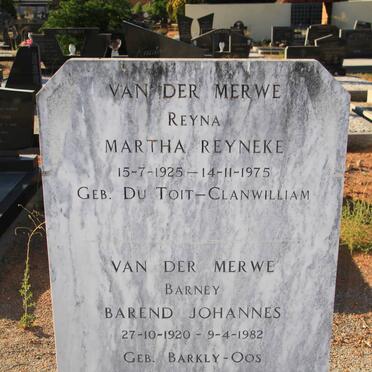 MERWE Barend Johannes, van der 1920-1982 &amp; Martha Reyneke DU TOIT 1925-1975