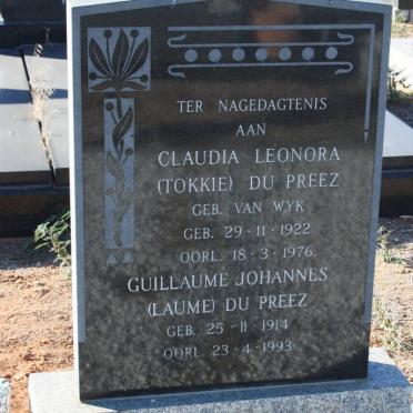 PREEZ Guillaume Johannes, du 1914-1993 &amp; Claudia Leonora VAN WYK 1922-1976