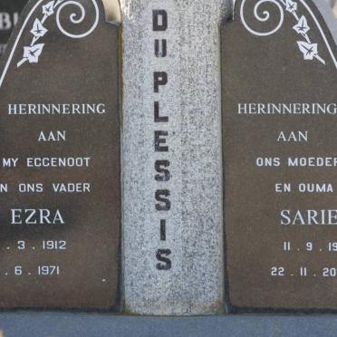 PLESSIS Ezra, du 1912-1971 &amp; Sarie 1909-2005